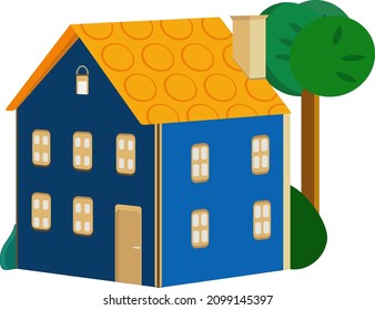 Home with tree, illustration, vector on a white background.