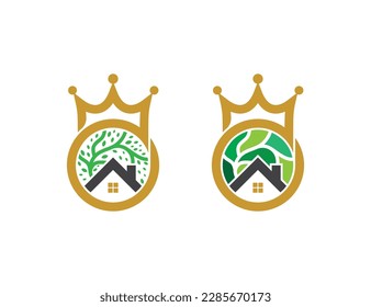 Home with Tree Logo Concept icon sign symbol Element Design. Home, Realtor, Real Estate, House, Mortgage, Green house Logotype. Vector illustration template