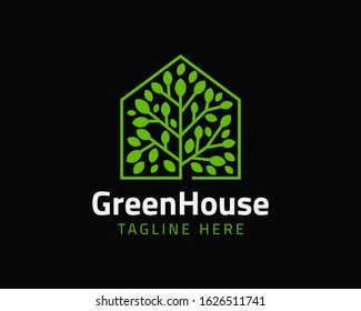 Home Tree Logo Icon, Green House Logo Design