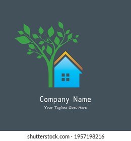 Home and tree for logo. Symbol and icon of nature.
