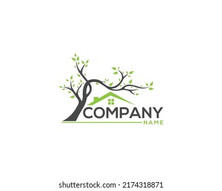 Home And Tree Natural Logo Template. Creative Design Concept Vector Icon on a White Background.