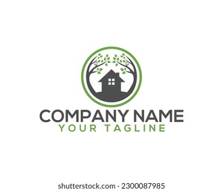 Plantilla De Logotipo Natural Del Hogar Y El Árbol. Concepto único de diseño de vectores para el hogar natural.