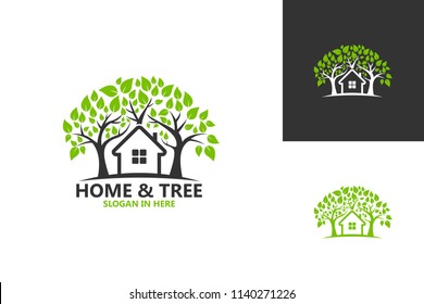 Home And Tree Nature Logo Template Design Vector, Emblem, Design Concept, Creative Symbol, Icon