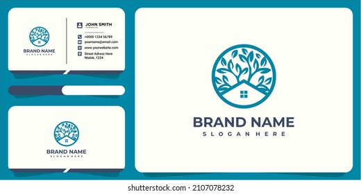 Home And Tree Nature Logo Template Design Vector, Emblem, Design Concept, Creative Symbol, Icon