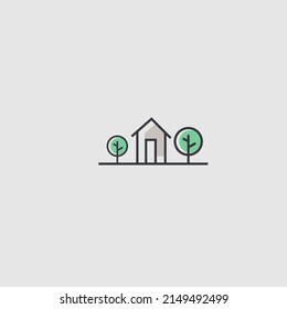 Concepto de ilustración de logotipo simple en árbol y hogar