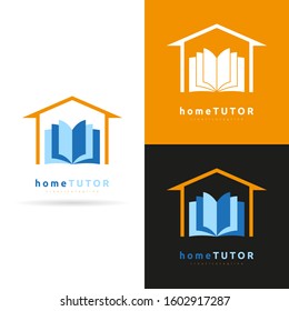 Home Tutor Vector Logo Template. House And Book Element Of Homeschooling Concept.