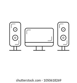 Home TV ícone de linha vetorial isolado no fundo branco. Ícone de linha de TV de cinema em casa para infográfico, site ou aplicativo. Ícone projetado em um sistema de grade.