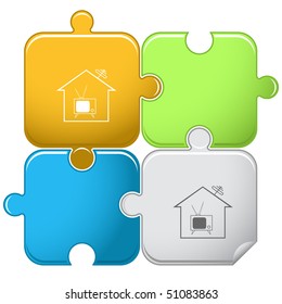 Televisión residencial. Rompecabezas vectorial.