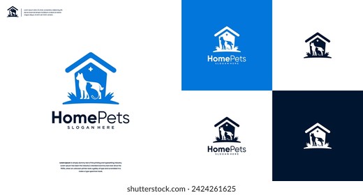 Home and Twin Pets care icons logo design