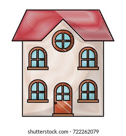 home of two floors in colored crayon silhouette vector illustration