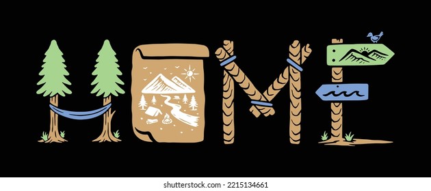 tipografía del hogar con ilustración del tema de la naturaleza