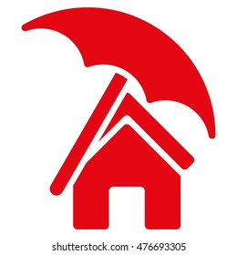 Home under Umbrella icon. Vector style is flat iconic symbol, red color, white background.