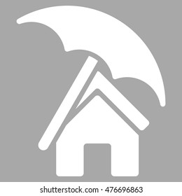 Home under Umbrella icon. Vector style is flat iconic symbol, white color, silver background.