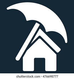 Home under Umbrella icon. Vector style is flat iconic symbol, white color, dark blue background.