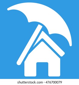 Home under Umbrella icon. Vector style is flat iconic symbol, white color, blue background.