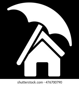 Home under Umbrella icon. Vector style is flat iconic symbol, white color, black background.