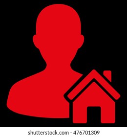 Home User icon. Vector style is flat iconic symbol, red color, black background.