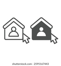 Home user and mouse cursor line and solid icon, remote work concept. Vector graphics. User house with mouse pointer sign on white background, outline style icon for mobile or web design