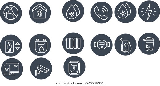 Home utilities - outline vector icons - stock vector