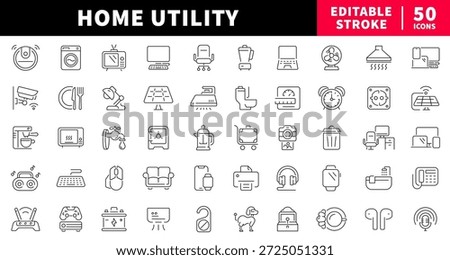 Home utility editable line icons set. appliances and gadgets essentials