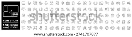 Home utility editable line icons set: appliances and household symbols