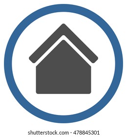 Home vector bicolor rounded icon. Image style is a flat icon symbol inside a circle, cobalt and gray colors, white background.