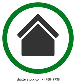 Home vector bicolor rounded icon. Image style is a flat icon symbol inside a circle, green and gray colors, white background.
