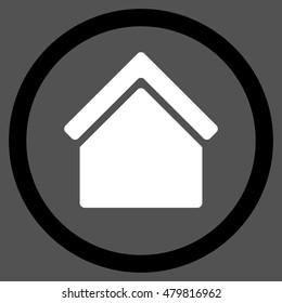 Home vector bicolor rounded icon. Image style is a flat icon symbol inside a circle, black and white colors, gray background.