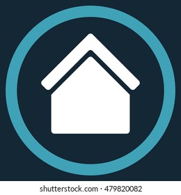 Home vector bicolor rounded icon. Image style is a flat icon symbol inside a circle, blue and white colors, dark blue background.