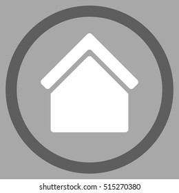 Home vector bicolor rounded icon. Image style is a flat icon symbol inside a circle, dark gray and white colors, silver background.