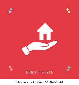 Home vector icon to be used in web applications, mobile applications and print media. A sign of a house. A symbol of home. Hand with a house.