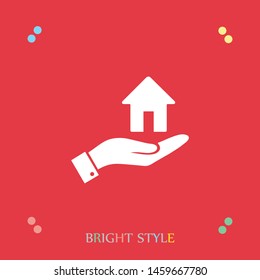 Home vector icon to be used in web applications, mobile applications and print media. A sign of a house. A symbol of home. Hand with a house.