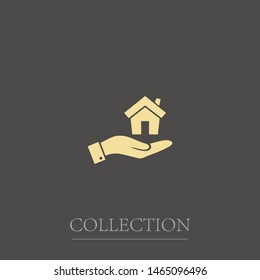 Home vector icon to be used in web applications, mobile applications and print media. A sign of a house. A symbol of home. Hand with a house.