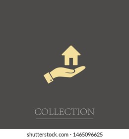 Home vector icon to be used in web applications, mobile applications and print media. A sign of a house. A symbol of home. Hand with a house.