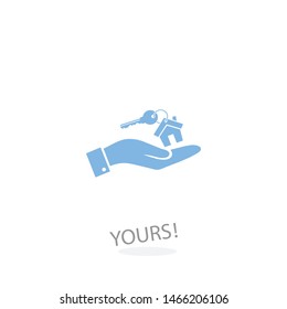 Home vector icon to be used in web applications, mobile applications and print media. A sign of a house. A symbol of home. Hand with a house.