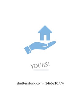 Home vector icon to be used in web applications, mobile applications and print media. A sign of a house. A symbol of home. Hand with a house.
