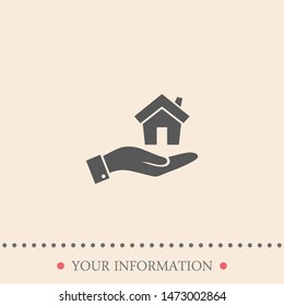 Home vector icon to be used in web applications, mobile applications and print media. A sign of a house. A symbol of home. Hand with a house.