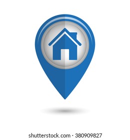 Home - vector icon;  blue map pointer