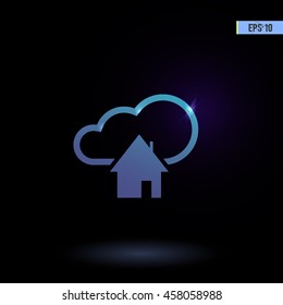 Home vector icon. Cloud pictogram. Graphic symbol for web design, logo. Isolated sign on a black background.