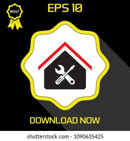 Home Vector Icon in flat style, on black and yellow background, isolated, illustration for applications and web templates.