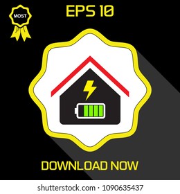 Home Vector Icon in flat style, on black and yellow background, isolated, illustration for applications and web templates.