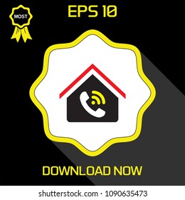 Home Vector Icon in flat style, on black and yellow background, isolated, illustration for applications and web templates.