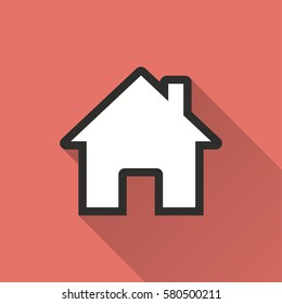Home vector icon with long shadow. Illustration isolated on red background for graphic and web design.