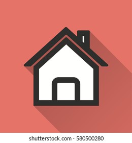 Home vector icon with long shadow. Illustration isolated on red background for graphic and web design.