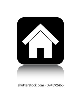 home vector icon on black button with reflection