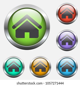 home vector icon on color glass buttons