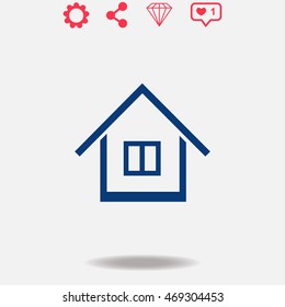 Home vector icon on grey background.