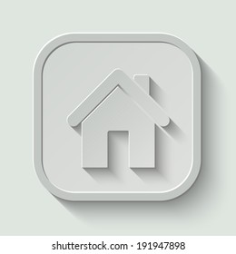 home vector icon - paper button with shadow on light background