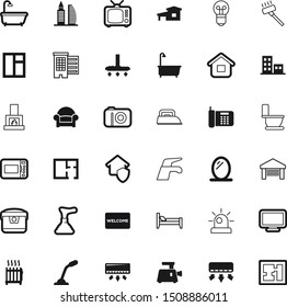 home vector icon set such as: drain, cooker, flame, show, shield, camera, mirror, musical, hostel, warm, sound, contour, microwave, restroom, sink, greeting, cloth, voice, hospital, sketch