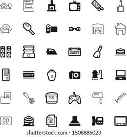 home vector icon set such as: educate, control, gaming, burn, couch, speaker, power, perspective, fireplace, nature, outline, plug, transportation, connect, ice, diet, laptop, curve, joypad, cinema